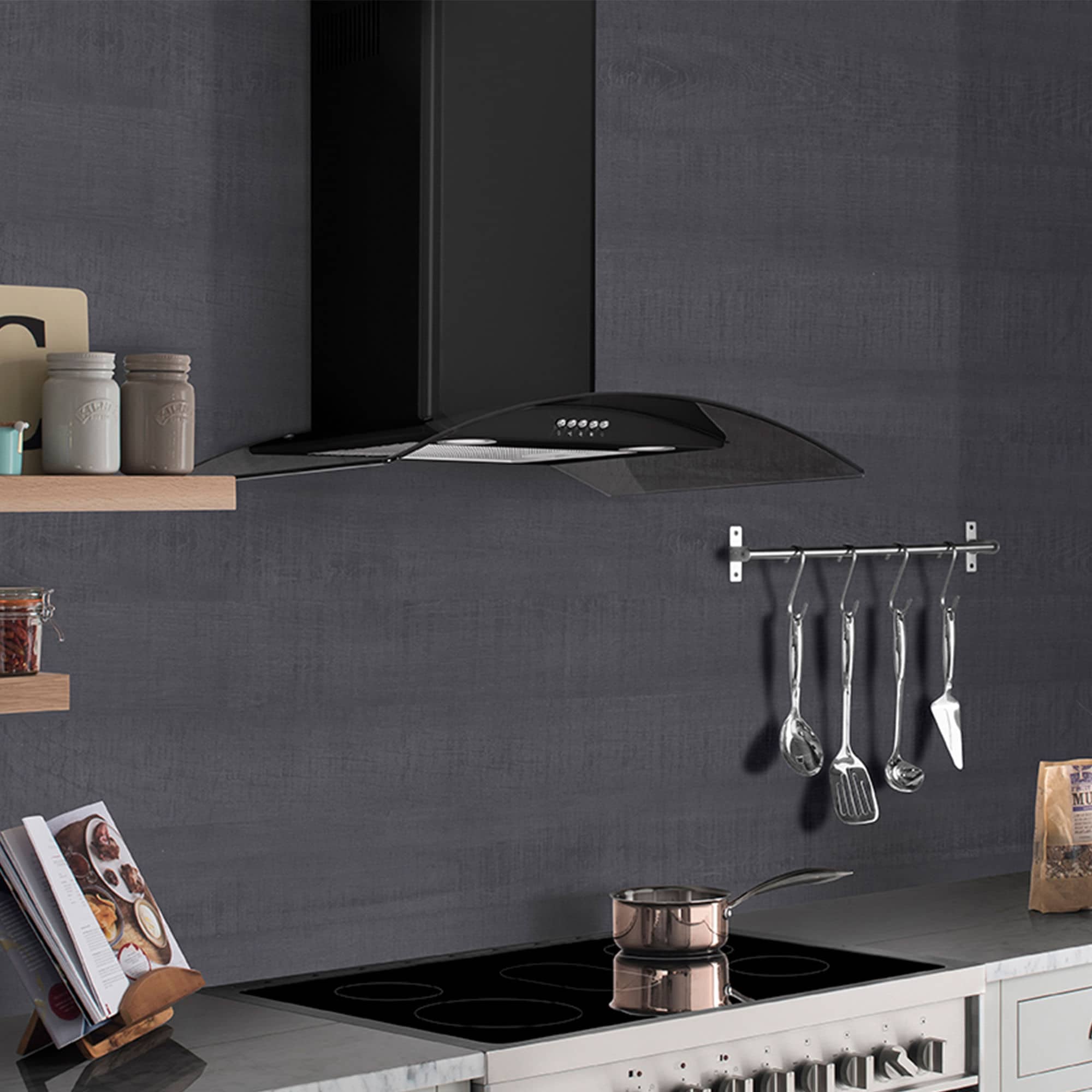 caple-90cm-wand-kaminhaube-schwarzglas-2 image 2